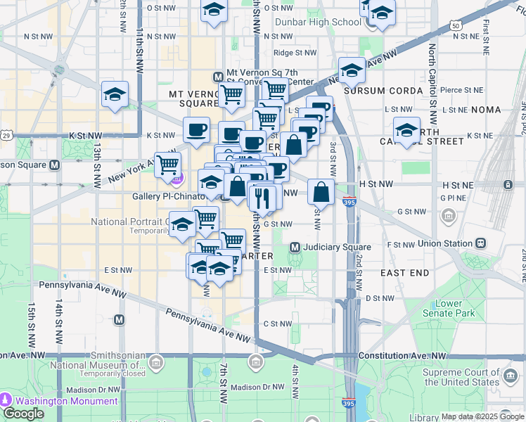 map of restaurants, bars, coffee shops, grocery stores, and more near 101 Independence Avenue Southeast in Washington