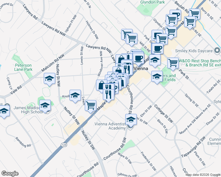 map of restaurants, bars, coffee shops, grocery stores, and more near 101 Independence Avenue Southeast in Washington