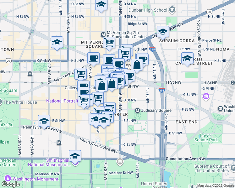 map of restaurants, bars, coffee shops, grocery stores, and more near 700 6th Street Northwest in Washington