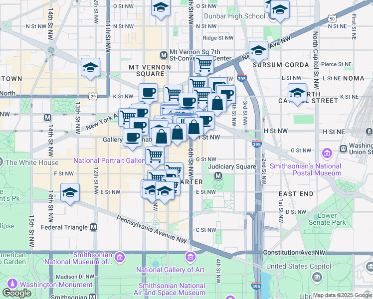 map of restaurants, bars, coffee shops, grocery stores, and more near 700 6th Street Northwest in Washington