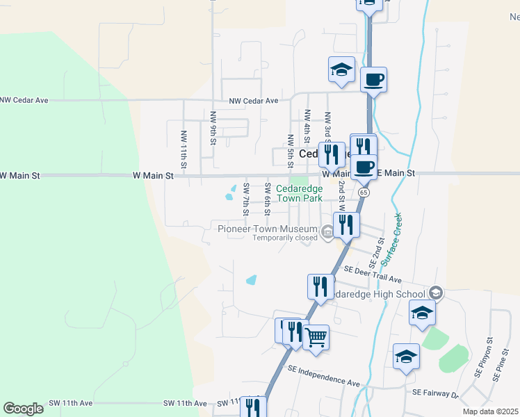 map of restaurants, bars, coffee shops, grocery stores, and more near 660 Southwest 2nd Avenue in Cedaredge
