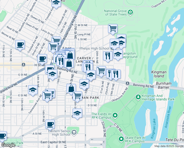 map of restaurants, bars, coffee shops, grocery stores, and more near 101 Independence Avenue Southeast in Washington