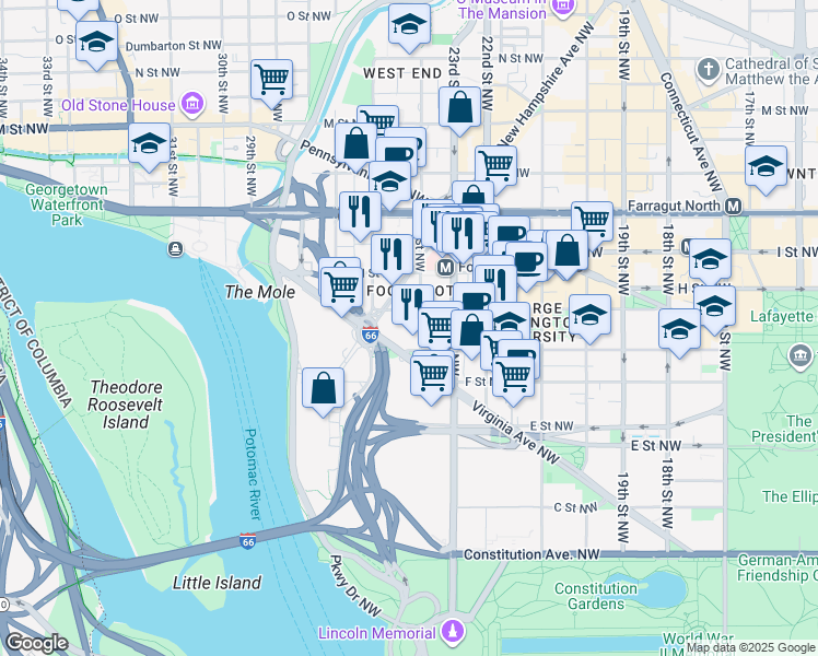 map of restaurants, bars, coffee shops, grocery stores, and more near 101 Independence Avenue Southeast in Washington