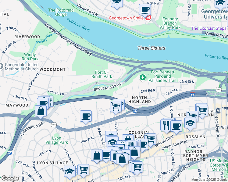 map of restaurants, bars, coffee shops, grocery stores, and more near 2180 21st Court North in Arlington