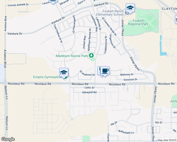 map of restaurants, bars, coffee shops, grocery stores, and more near 2440 Forest Oaks Court in Lincoln