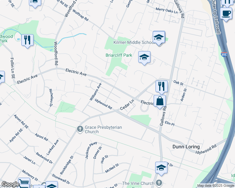 map of restaurants, bars, coffee shops, grocery stores, and more near 8236 2nd Avenue in Vienna