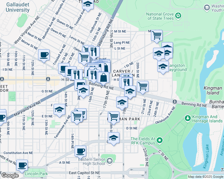 map of restaurants, bars, coffee shops, grocery stores, and more near 101 Independence Avenue Southeast in Washington