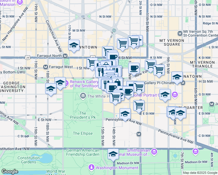 map of restaurants, bars, coffee shops, grocery stores, and more near 101 Independence Avenue Southeast in Washington