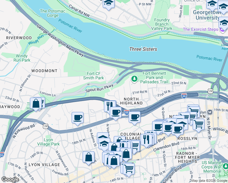 map of restaurants, bars, coffee shops, grocery stores, and more near 101 Independence Avenue Southeast in Washington