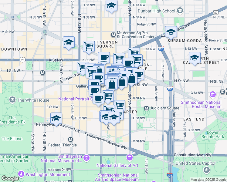 map of restaurants, bars, coffee shops, grocery stores, and more near 101 Independence Avenue Southeast in Washington