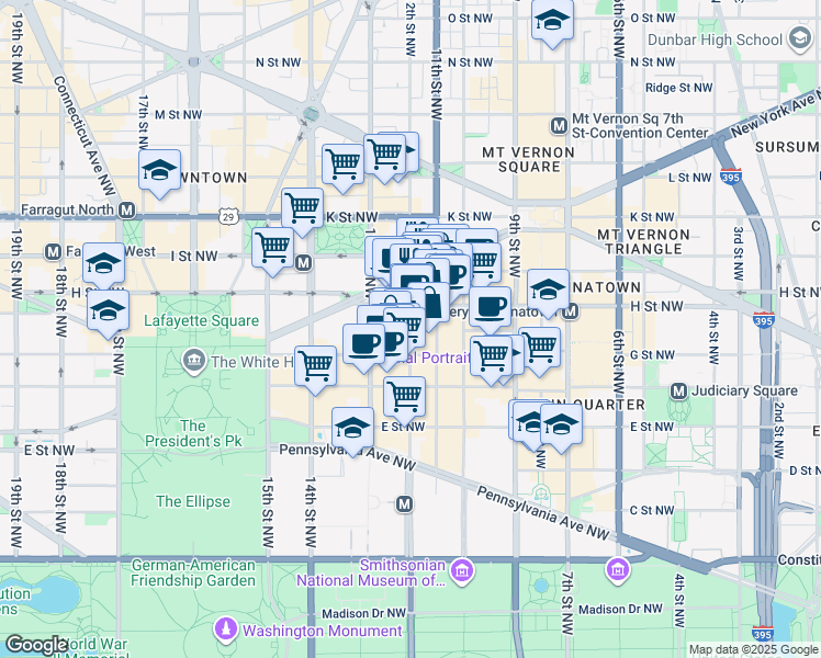 map of restaurants, bars, coffee shops, grocery stores, and more near 751 12th Street Northwest in Washington