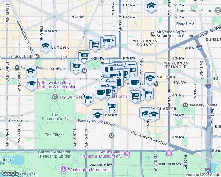 map of restaurants, bars, coffee shops, grocery stores, and more near 101 Independence Avenue Southeast in Washington
