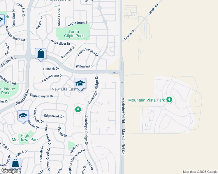 map of restaurants, bars, coffee shops, grocery stores, and more near 4623 Pine Marten Point in Colorado Springs