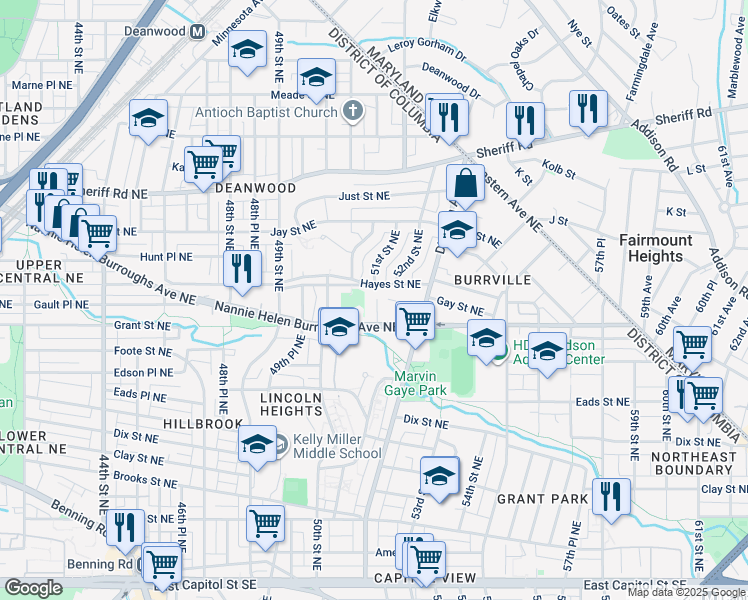 map of restaurants, bars, coffee shops, grocery stores, and more near 101 Independence Avenue Southeast in Washington