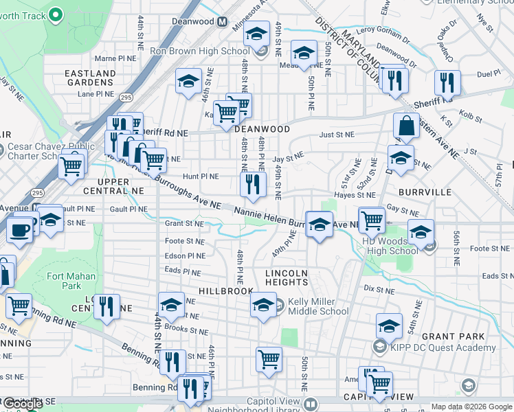 map of restaurants, bars, coffee shops, grocery stores, and more near 101 Independence Avenue Southeast in Washington