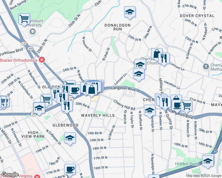 map of restaurants, bars, coffee shops, grocery stores, and more near 4390 Lorcom Lane in Arlington