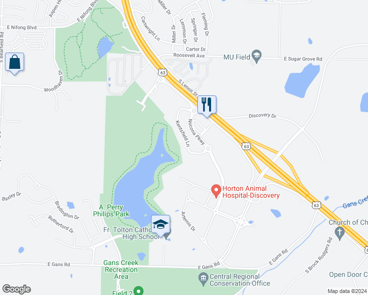 map of restaurants, bars, coffee shops, grocery stores, and more near 4501 Kentsfield Lane in Columbia