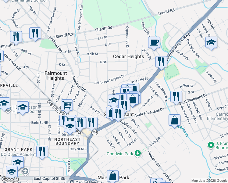 map of restaurants, bars, coffee shops, grocery stores, and more near 101 Independence Avenue Southeast in Washington