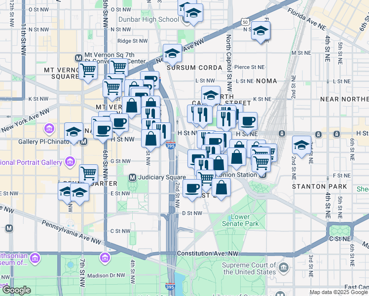 map of restaurants, bars, coffee shops, grocery stores, and more near in Washington