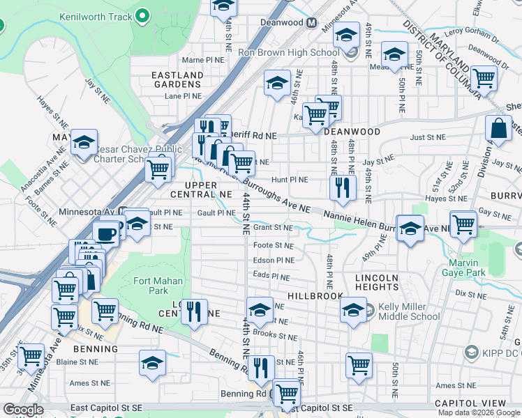 map of restaurants, bars, coffee shops, grocery stores, and more near 101 Independence Avenue Southeast in Washington