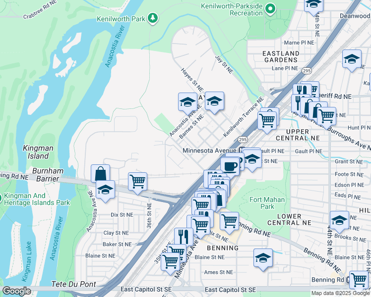 map of restaurants, bars, coffee shops, grocery stores, and more near 101 Independence Avenue Southeast in Washington