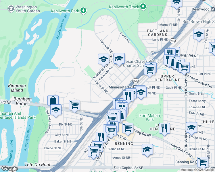 map of restaurants, bars, coffee shops, grocery stores, and more near 101 Independence Avenue Southeast in Washington