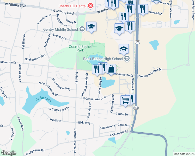 map of restaurants, bars, coffee shops, grocery stores, and more near 4603 John Garry Drive in Columbia