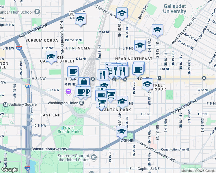 map of restaurants, bars, coffee shops, grocery stores, and more near 101 Independence Avenue Southeast in Washington