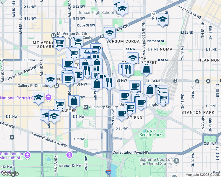 map of restaurants, bars, coffee shops, grocery stores, and more near 101 Independence Avenue Southeast in Washington