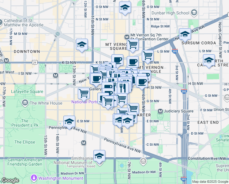 map of restaurants, bars, coffee shops, grocery stores, and more near 101 Independence Avenue Southeast in Washington