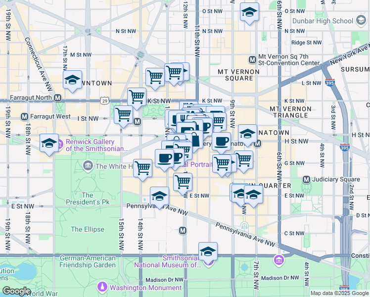 map of restaurants, bars, coffee shops, grocery stores, and more near 101 Independence Avenue Southeast in Washington
