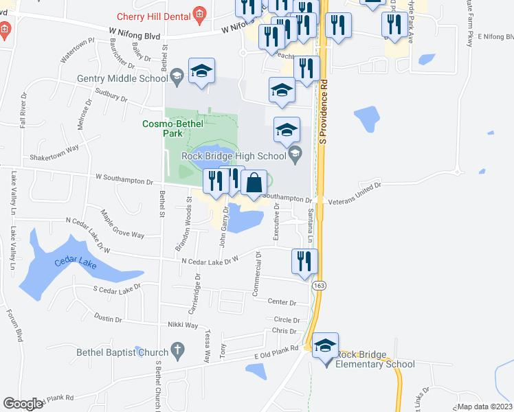 map of restaurants, bars, coffee shops, grocery stores, and more near 30 Southampton Drive in Columbia
