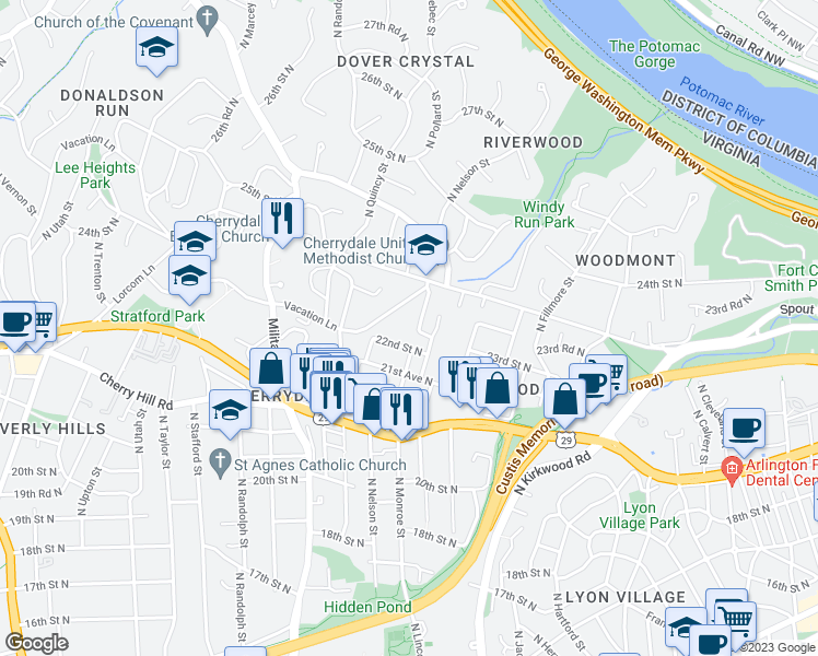 map of restaurants, bars, coffee shops, grocery stores, and more near 101 Independence Avenue Southeast in Washington