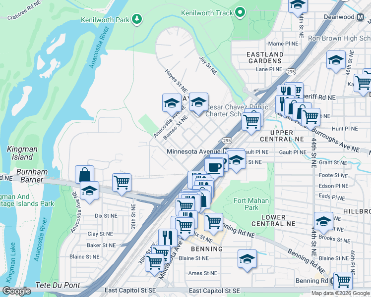 map of restaurants, bars, coffee shops, grocery stores, and more near 101 Independence Avenue Southeast in Washington