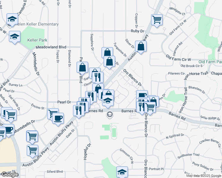 map of restaurants, bars, coffee shops, grocery stores, and more near 4635 Templeton Park Circle in Colorado Springs