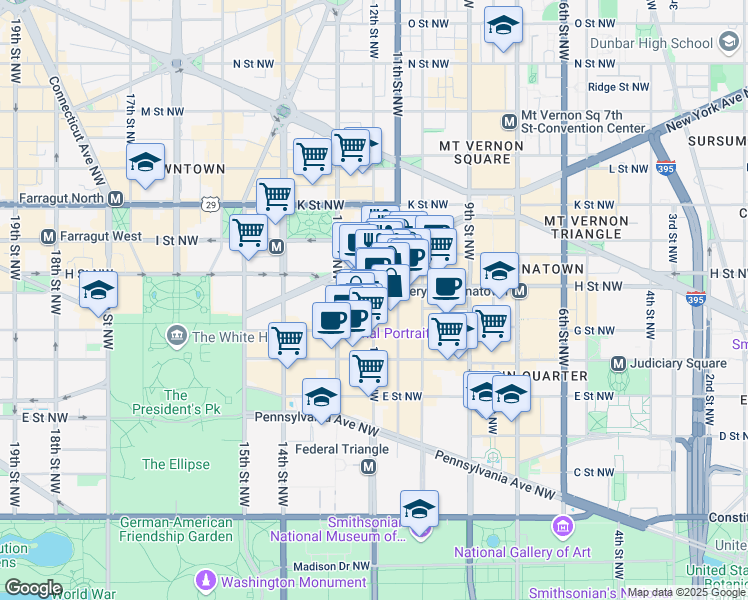 map of restaurants, bars, coffee shops, grocery stores, and more near 775 12th Street Northwest in Washington
