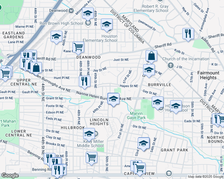 map of restaurants, bars, coffee shops, grocery stores, and more near 737 50th Street Northeast in Washington