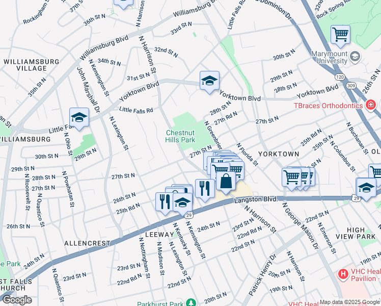 map of restaurants, bars, coffee shops, grocery stores, and more near 5361 27th Street North in Arlington