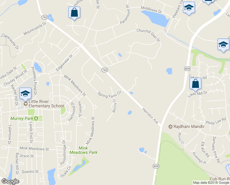 map of restaurants, bars, coffee shops, grocery stores, and more near 25916 Spring Farm Circle in Chantilly