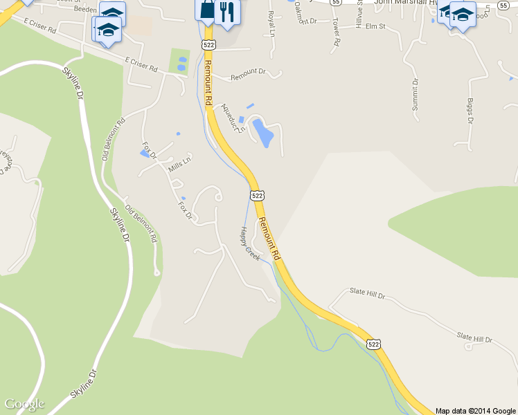 map of restaurants, bars, coffee shops, grocery stores, and more near 817 Remount Road in Front Royal
