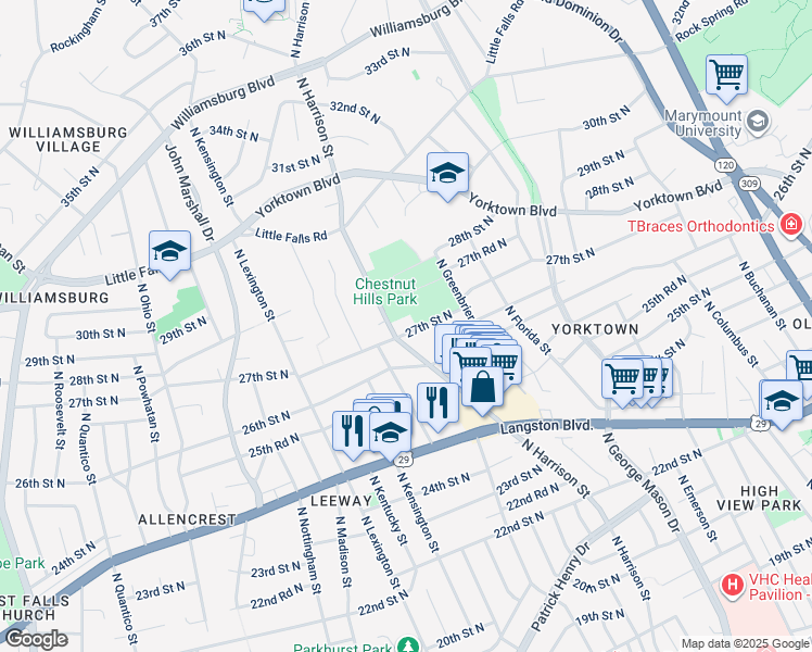 map of restaurants, bars, coffee shops, grocery stores, and more near 5361 27th Street North in Arlington