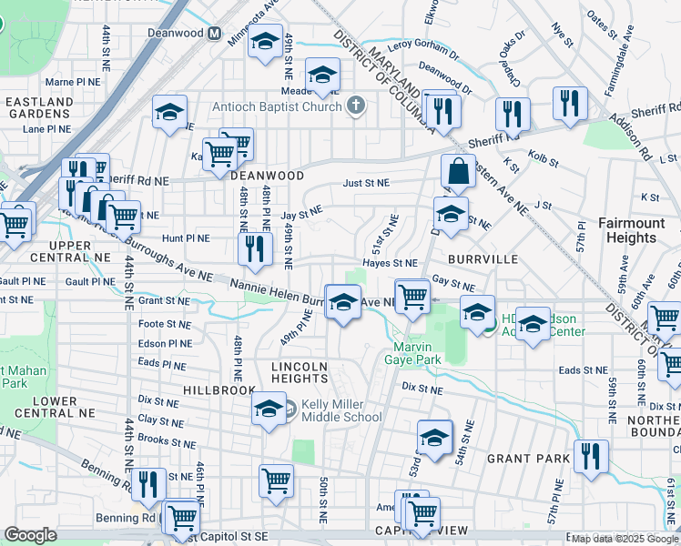 map of restaurants, bars, coffee shops, grocery stores, and more near 737 50th Street Northeast in Washington