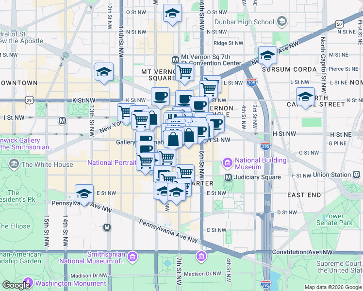 map of restaurants, bars, coffee shops, grocery stores, and more near 101 Independence Avenue Southeast in Washington
