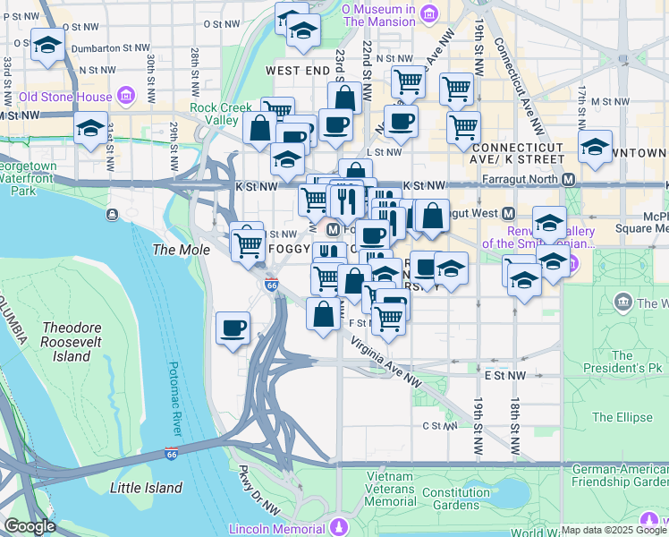 map of restaurants, bars, coffee shops, grocery stores, and more near 101 Independence Avenue Southeast in Washington