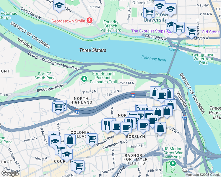 map of restaurants, bars, coffee shops, grocery stores, and more near 101 Independence Avenue Southeast in Washington