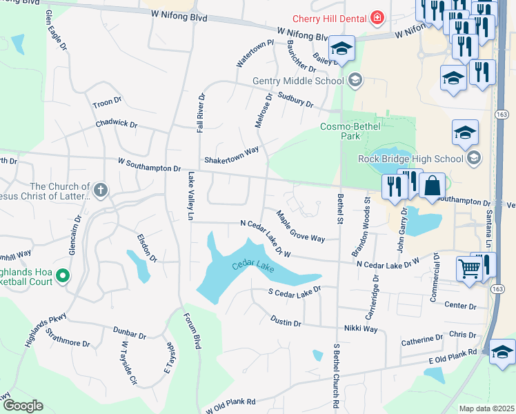 map of restaurants, bars, coffee shops, grocery stores, and more near 543-545 Pear Tree Circle in Columbia