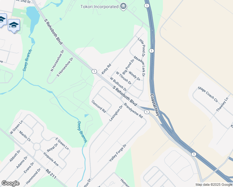 map of restaurants, bars, coffee shops, grocery stores, and more near 4 North Brandywine Road in Milford