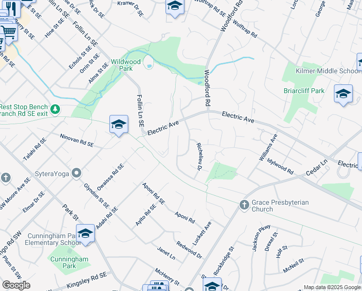 map of restaurants, bars, coffee shops, grocery stores, and more near 2231 Malraux Drive in Vienna