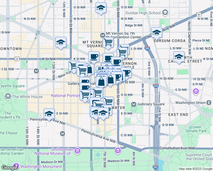 map of restaurants, bars, coffee shops, grocery stores, and more near 777 7th Street Northwest in Washington
