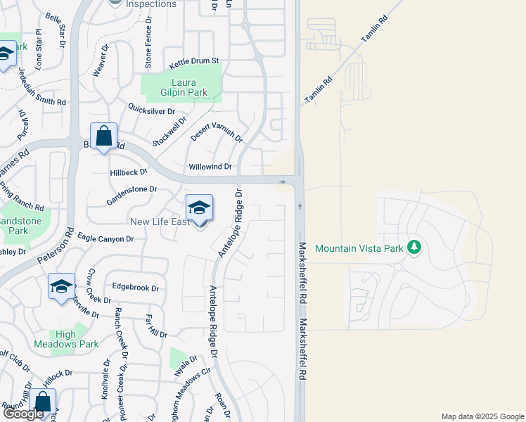 map of restaurants, bars, coffee shops, grocery stores, and more near 4623 Pine Marten Point in Colorado Springs